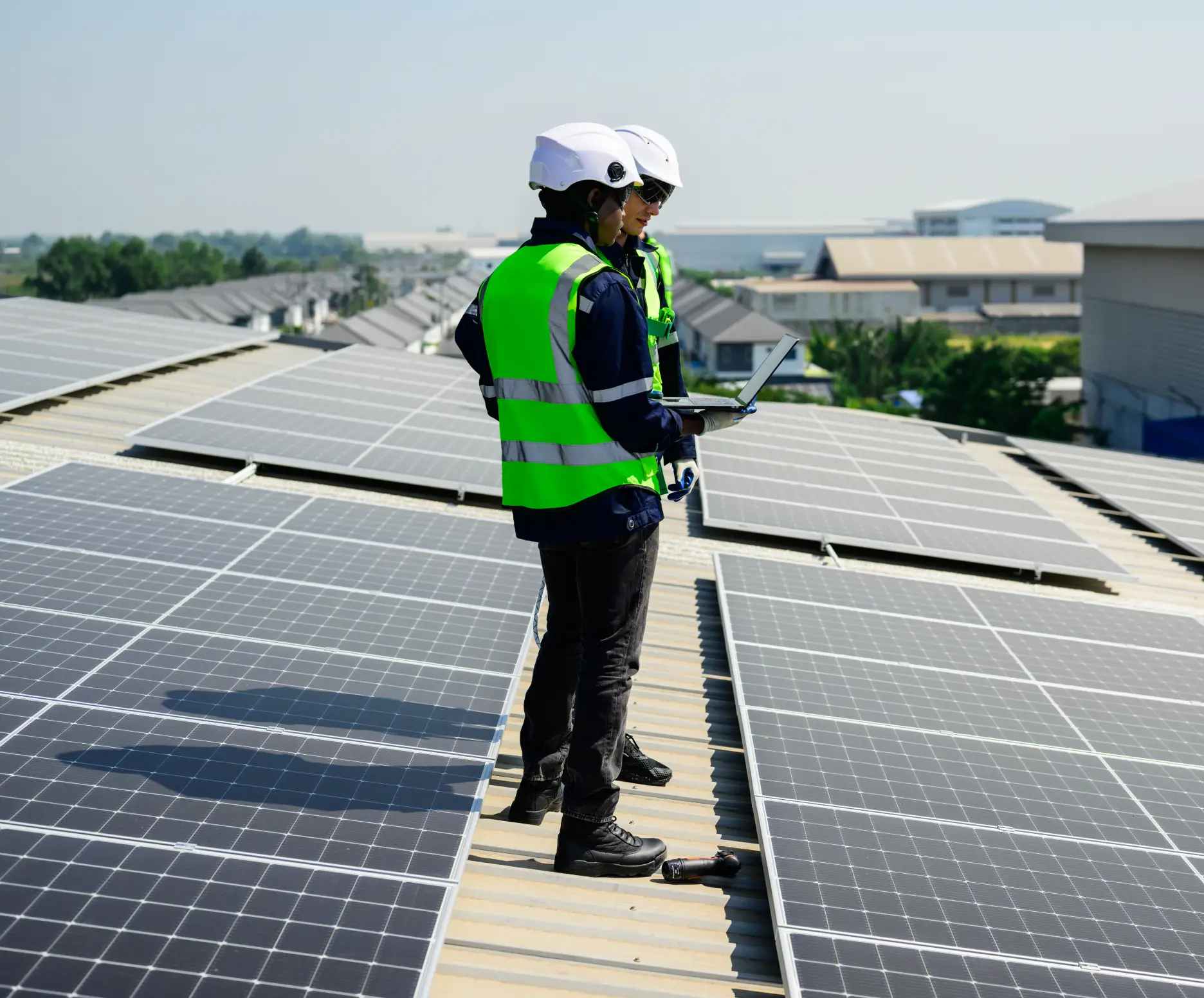 Engineer working with a commercial solar installation